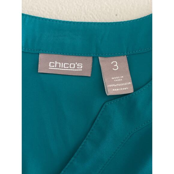 Chico's Blouse Womens Size 3 XL Turquoise V-Neck Long Sleeve Office Career Shirt - Picture 3 of 9